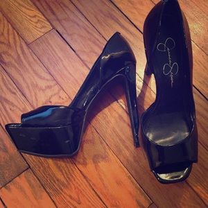 Black patent leather platform stiletto